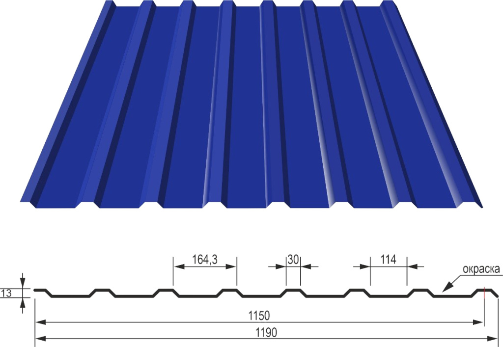 Чертеж профнастила HC-15