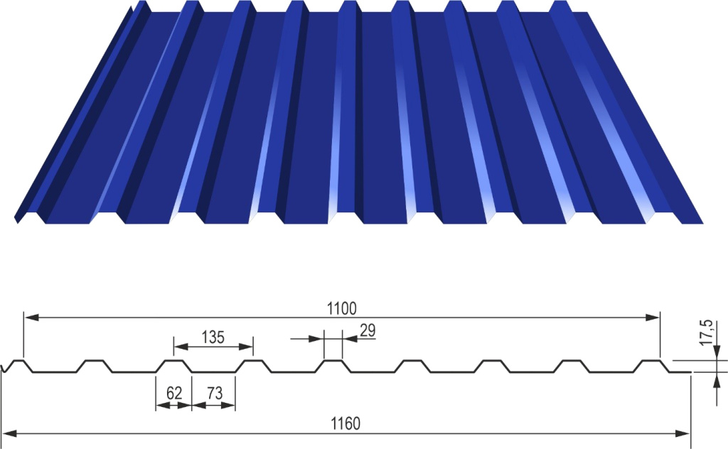 Чертеж профнастила ТП-20